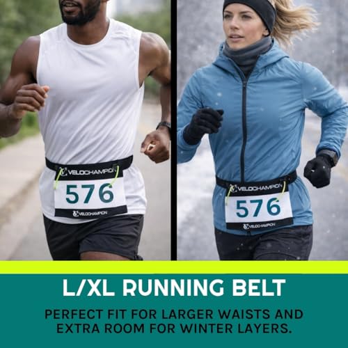 VeloChampion Lightweight Running Belt Waist Pack for Men Women - Elasticated Stretch Fit Race Number Holder - No Pins - 3 Sizes - Run. Triathlon. Cycle. Marathon. Jogging (1, Large) - size: Large