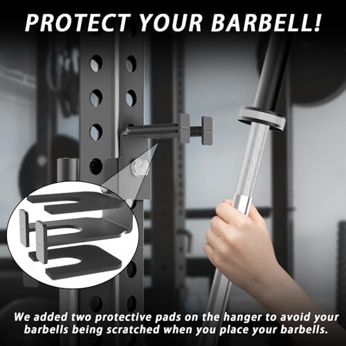 Rack-Mounted Olympic Barbell Holder for 2x2 & 2x3 Power Racks, No Drilling Required – Heavy-Duty Steel Storage with Protective Padding, Space-Saving Gym Equipment - color: fit 3x3"power racks