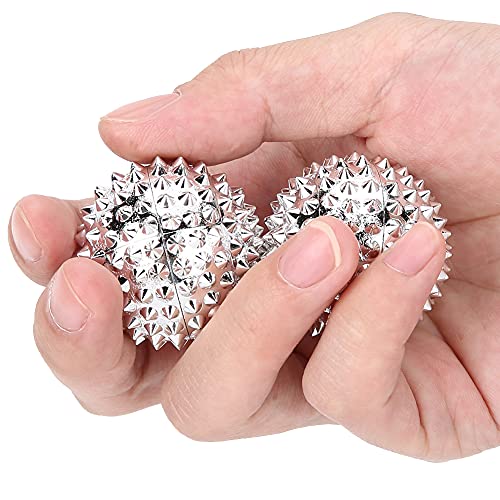 Ymiko Massage Balls,1 Pair Magnetic Massage Ball Hand Massage Acupressure Ball Silver