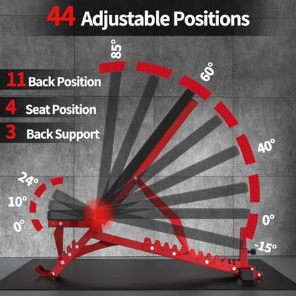 JEEKEE Adjustable Weight Bench, 40" Extended Backrest for Tall Lifters up to 6'5", 1300LBS Weight Capacity and 44 Adjustable Positions Bench for Garage and Home Gym Workouts