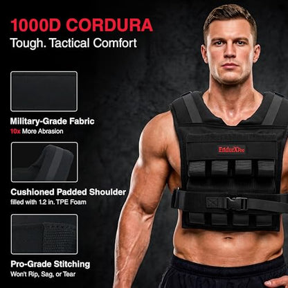 Weighted Vest for Men & Women | Adjustable Weight Vest 25 lbs/35 lbs/45 lbs with Removable Iron Weights, 1000D Cordura Weighted Training Vest for Rucking, Running & Strength Training
