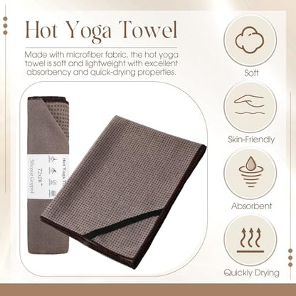 3 Pack Hot Yoga Mat Towel Non Slip Microfiber Pilates Towel with Grip Dots & Elastic Straps, 72" x 26" Absorbent Sweat Anti-Slip Hot Yoga Gym Mat for Fitness Workout(Beige Dark Gray Coffee) - color: Beige Dark Gray Coffee