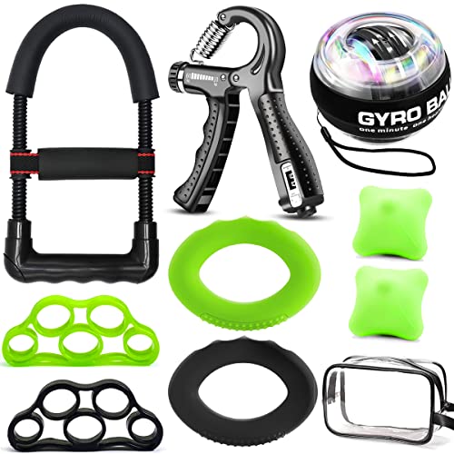 Hand Grip Strengthener Workout Kit (10Pcs) Hands Grip Strength Trainer, Forearm Gripper, Finger Exerciser Stretcher Wrist Ball, Stress Relief Ball for Men and Women, Injury Recovery - color: HSK01N