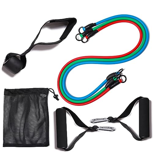 Resistance Bands with Handles for Working Out Women and Men, Exercise Bands with Door Anchor, Stretch Bands for Home Workouts, Simple Guide Included - color: 3pcs set - 90 lbs