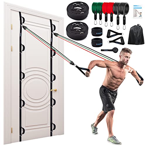 Door Anchor Strap for Resistance Bands Exercises, Multi Point Anchor Gym Attachment for Home Fitness, Portable Door Band Resistance Workout Equipment, Easy to Install, Punch-Free, Nail-Free - style: 15 pc set (2 Anchors + 200 LBS Bands Set)