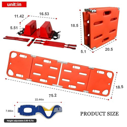 Foldable Spine Board Stretcher Kit - Portable Water Backboard for Hospitals, Clinics, Families & Sports - 4-Fold Lightweight Transport Stretcher