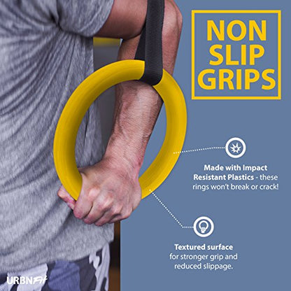 Gymnastic Rings - Bodyweight Workout and Strength Training Olympic Non-Slip Rings with Adjustable Straps for Crossfit and at Home Gym Workouts