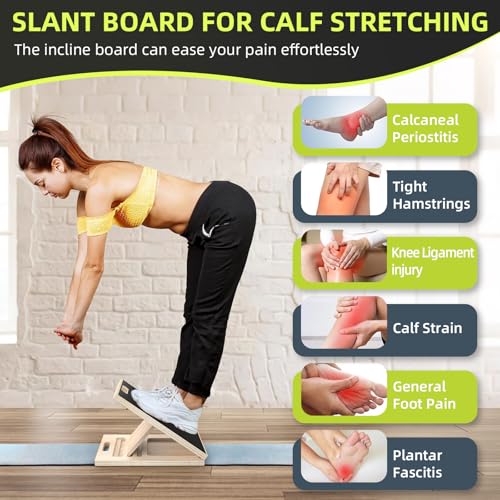Adjustable Wooden Slant Board for Calf Stretching ,Portable Calf Strecther Incline Board for Knees Ankle Heel Feet Leg,Slanted Board for Physical Therapy - style: Advanced Edition‌(22°-45°)