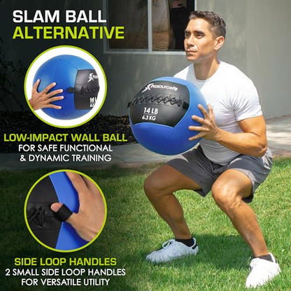 ProSource Soft Medicine Balls for CrossFit Wall Ball and Full Body Dynamic Exercises, Color-Coded Weights: 6, 8, 10, 14, 20, 25 lb. - color: Blue 14 LB