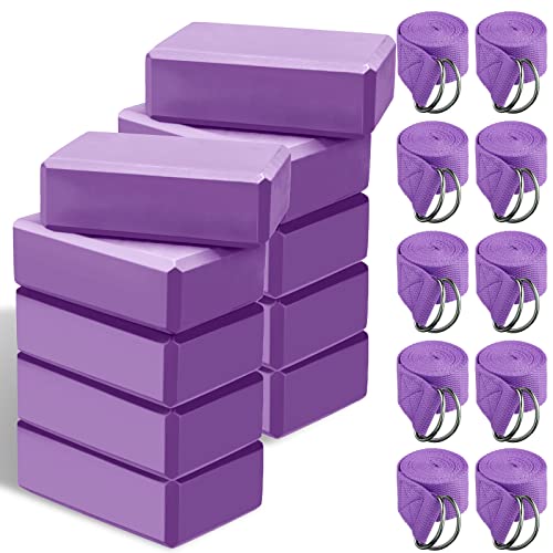 Outus 20 Pack Yoga Blocks and Straps Non-Slip EVA Foam Blocks with Metal D Ring Straps for Gym Exercise and Workout