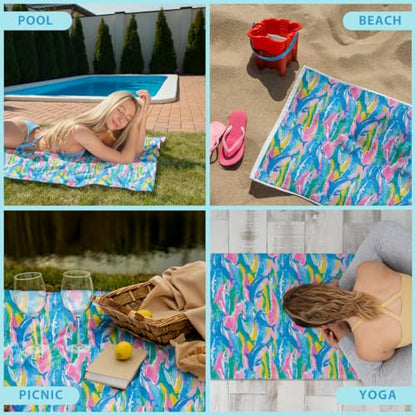Microfiber Beach Towel Sand Free Quick Dry Oversized Dolphin Marine Artistic Nautical Print Swim Pool Blanket Blue Pink Green for Travel Adults 71 x 32 Inches 1 Pcs - color: Dolphin