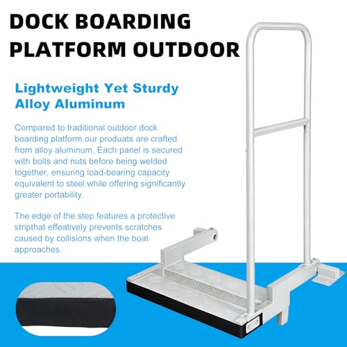 RYFT Fixed Boat Boarding Platform & Dock Extension Step, Heavy-Duty Marine-Grade Aluminum, Non-Slip Deck, Handrail Compatible for Boat Lifts, Docks & Pontoons