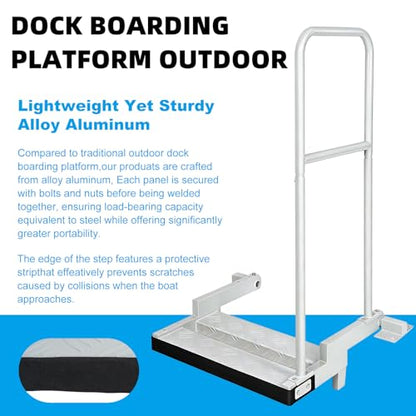 RYFT Fixed Boat Boarding Platform & Dock Extension Step, Heavy-Duty Marine-Grade Aluminum, Non-Slip Deck, Handrail Compatible for Boat Lifts, Docks & Pontoons