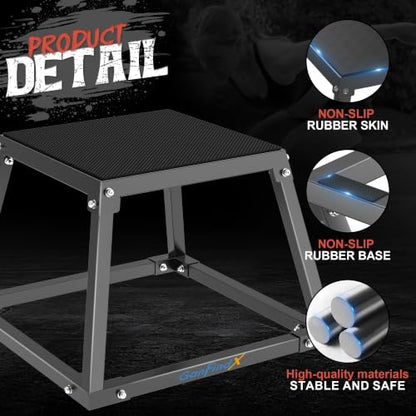 GanFindX Steel Plyometric Jump Box,18 Inch Heavy Duty Plyo Platform, Non-Slip Workout Step Box for Home Gym, Agility, Strength & Conditioning Training