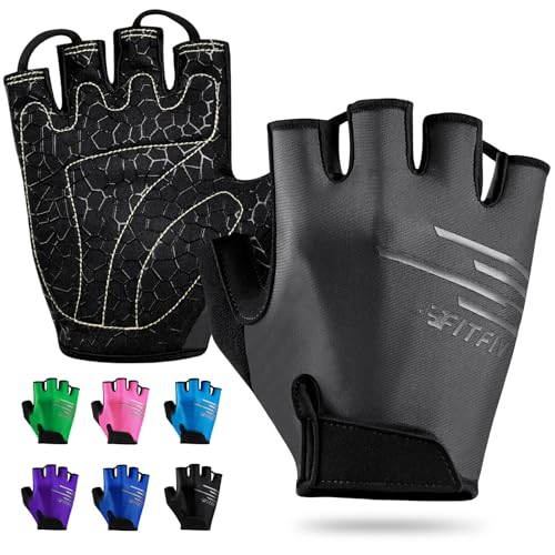 Cycling Gloves for Men and Women, Half Finger Padded Bike Gloves - color: Gray, size: Small
