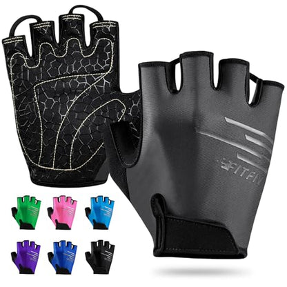 Cycling Gloves for Men and Women, Half Finger Padded Bike Gloves - color: Gray, size: Small