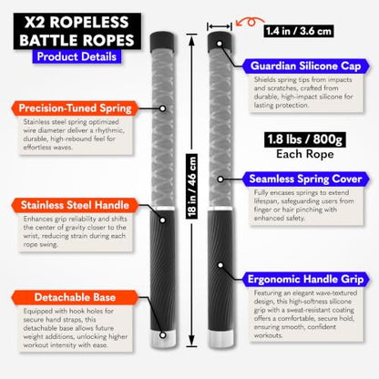 X2 Ropeless Battle Ropes Adjustable Weight, Convertible to Fitness Bar - color: Dim Gray