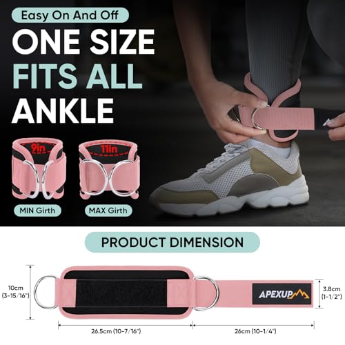 APEXUP Ankle Strap for Cable Machine, Ankle Resistance Bands, Cable Kick Back Ankle Straps for Gym, Glute Workouts, Leg Extensions, Adjustable Straps with Neoprene Padding - color: Black+Pink, style: Pair
