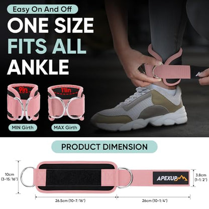 APEXUP Ankle Strap for Cable Machine, Ankle Resistance Bands, Cable Kick Back Ankle Straps for Gym, Glute Workouts, Leg Extensions, Adjustable Straps with Neoprene Padding - color: Black+Pink, style: Pair
