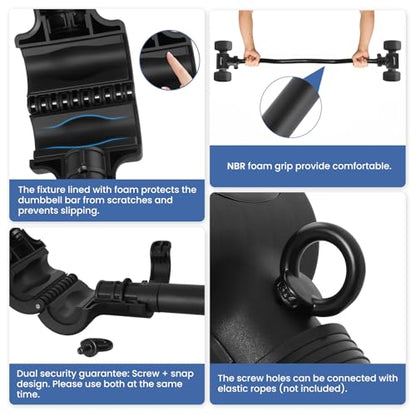 Dumbbell to Barbell Converter 2.0 – Transform Dumbbells into Barbell Set for Home Gym, Adjustable Weight Bar with Anti-Slip Foam Grip, Steel Clamp & 200LB Max Capacity, Compatible with Standard Dumbbells (Wave)