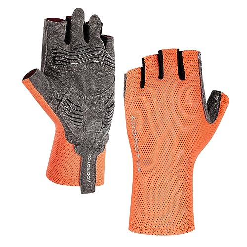 ADDMOTOR Workout Gloves for Men and Women, Breathable Exercise Gloves, SBR Padded Wear Non-Slip & Full Palm Protection Fingerless Gloves for Cycling, Exercise,Gym, Fitness and Training - color: Orange, size: X-Large