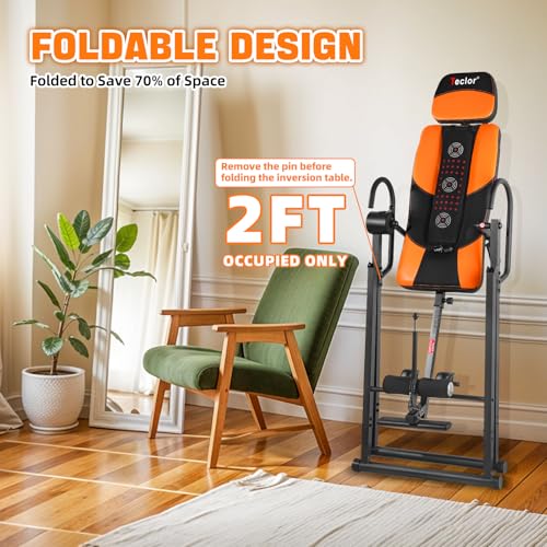 Inversion Table,Advanced Heat and Massage Function,Strength Training Inversion Table for Back Pain Relief,Heavy Duty Inversion Table 350 lbs Capacity with Wider and Thickened Backrest