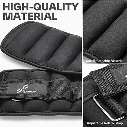 Sportneer Adjustable Ankle Weights for Women and Men 7 lbs/Pair Adjustable Leg Weights with Secure Straps, Strength Training Weighted for Yoga, Walking, Running, Aerobics, Gym, Physical Therapy - color: Black