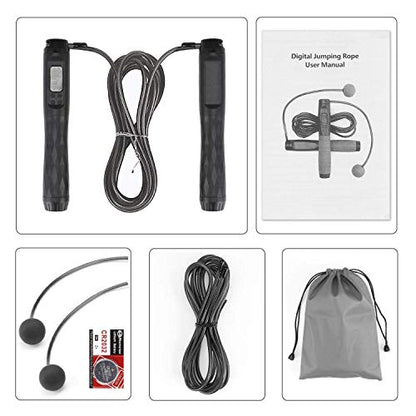 Zoë's Corner: Cordless Weighted Digital Counter Jump Rope for Crossfit Cardio WOD, Exercise, Boxing, Martial Arts, MMA Training, Gym Fitness. Illuminated LED, Rotation-Calorie Counter.