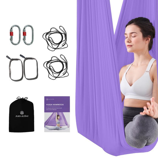 Aerial Silk Yoga Hammock & Swing for Home, Inversion Exercises, Starter Kit for All Levels - Durable with Extension Straps, Carabiners, and Pose Guide - color: Lavender, size: 5.5 yards