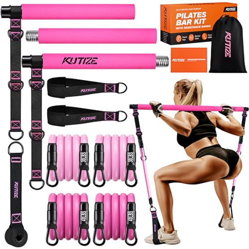 Pilates Bar Kit with Resistance Bands, Pilates Equipment, Multifunctional Pilates Bar for Women & Men, Pilates kit for Hip, Back, Arm, Full-Body Workouts, Home Gym Strength Training Equipment - style: Pink