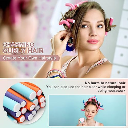 Heatless Hair Curler Set - 30 Flexible Overnight Blowout Rods, Soft Rollers for Long Hair (Small Size) - color: 9.45" (3 Sizes)