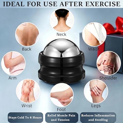 Massage Ice Roller Ball - Roller for Muscles Deep Tissue - Stays Cold for 6 Hours, Plantar Fasciitis Roller, Sports Fitness Relaxations Gift, Rapidly Relieve Muscle Pain and Tension - color: Black-02