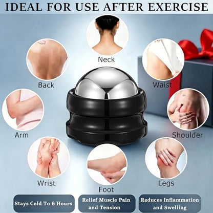 Massage Ice Roller Ball - Roller for Muscles Deep Tissue - Stays Cold for 6 Hours, Plantar Fasciitis Roller, Sports Fitness Relaxations Gift, Rapidly Relieve Muscle Pain and Tension - color: Black-02