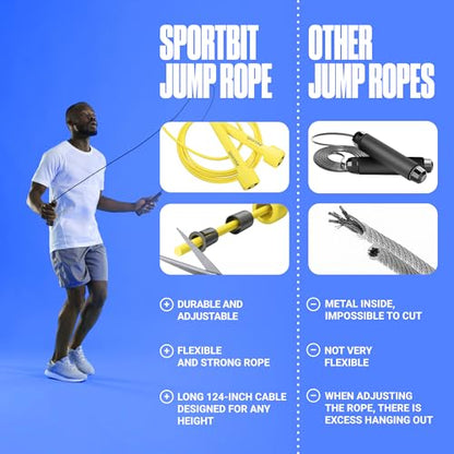 SPORTBIT Adjustable Jump Rope for Fitness and Exercise - color: Yellow