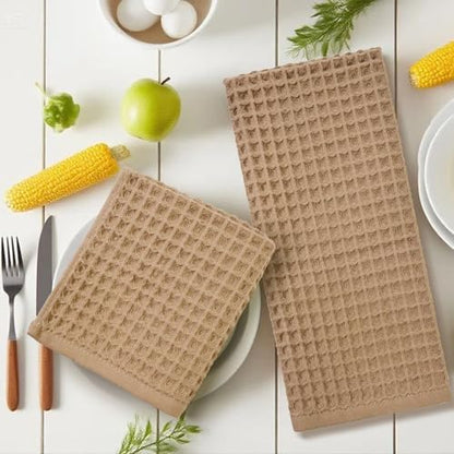 Jacquotha Waffle Bathroom Hand Towels 2-Piece (Tan) – Cotton, Soft, Lightweight, Lint Free, 13” x 29” - color: Tan