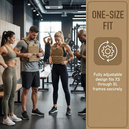 Tactical Weighted Vest for Men & Women Adjustable Strength and Endurance Workout Vest with MOLLE Panel Padded Shoulder Straps Breathable Mesh Quick Release Buckles for Running Rucking Training Fitness - color: Coyote