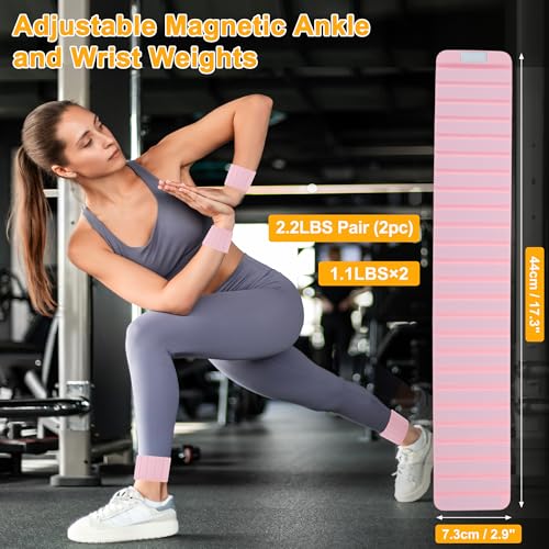 Wrist Weights, 1.1LB Each Stackable Magnetic, Adjustable Ankle Weights for Men & Women, Jogging/Yoga & More, 1 Pair - color: Pink
