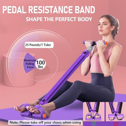2026 Upgrade Foot Pedal Resistance Band, Adjustable 4-Tube Pedal Ankle Puller Resistance Band with Handle, Multifunction Home Gym Equipment, Stirrup Puller for Men Women for Full Body Exercise - Black