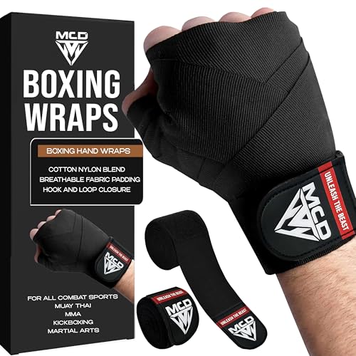 MCD Boxing Wraps for Men & Women 4.5m/180” Boxing Hand Wraps for Bᴏxing Gloves with Thumb Loop Muay Thai Hand Wrаps Semi-Elastic Wrist Wrаps Bᴏxing Wrap for MMA, Muay Thai & Martial Arts Training - color: Black