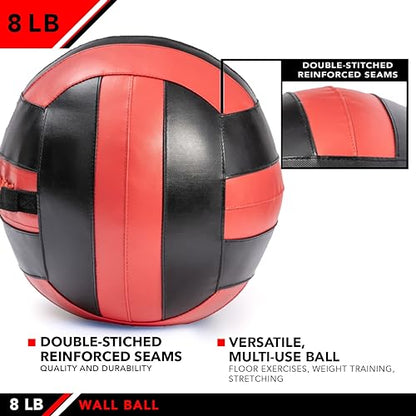 JFit Wall Ball – Premium Soft Weighted Exercise Ball for Strength, Conditioning, Gym & Home Workouts, 4-30 LB - color: Red/Black, style: 8-Pound
