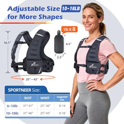 Sportneer Adjustable Weighted Vest Woman: 6-10lb/10-18lb Weighted Walking Vest for Women with 4/8 Weight Packs Fast Adjust Comfortable Weight Vest for Home Gym Burn Calories Strength Training Vests