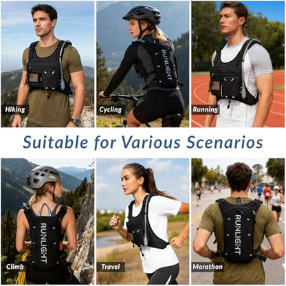 Running Vest,Lightweight Adjustable Chest Pack with Pistol Holster, Pack with 1.5L Water Bladder, Reflective Running Hydration Vest