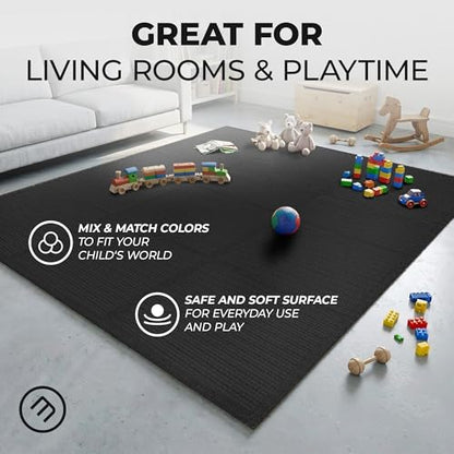 bemaxx Gym Mats Set - 48 pcs EVA Interlocking Foam Floor Tiles (24.4"x24.4"x0.4") 192 sqft Protective Gym Flooring Sports Home Workout Exercise Mats Puzzle Garage Fitness Play-Room Pool Treadmill Bike