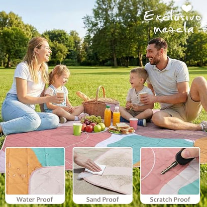 Exclusivo Mezcla Extra Large Waterproof Picnic Blankets 3 Layer, Sandproof and Foldable Outdoor Blanket for Beach Camping, Park and Travel - color: Abstract Red