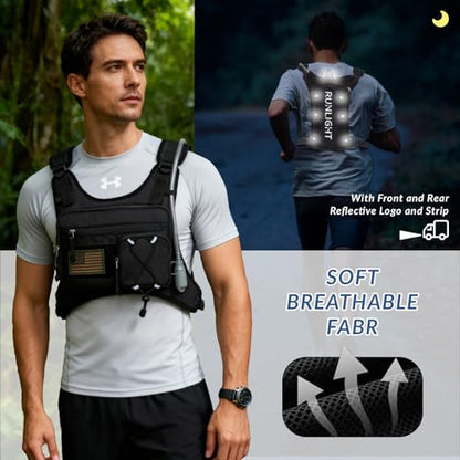 Running Vest,Lightweight Adjustable Chest Pack with Pistol Holster, Pack with 1.5L Water Bladder, Reflective Running Hydration Vest