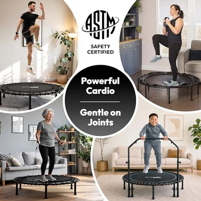 Rebounder Trampoline for Adults with Bar and Elastic Bands, 450/550 lbs Mini Trampoline for Adults, Exercise Trampolines, Rebounders with Adjustable Handle, Indoor/Outdoor 40/48 in