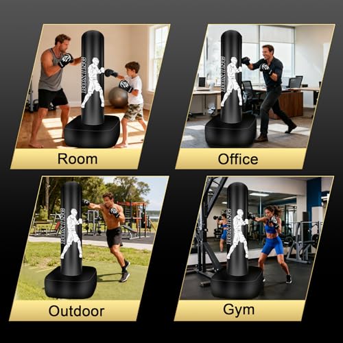 Punching Bag for Adults, 70" Boxing Bag with Stand, Freestanding Heavy Bag with Boxing Gloves, Reflex Ball Set, Kickboxing Bag Training Equipment for Muay Thai, MMA, Gym, Training, Fitness - style: White Athlete - Includes Accessories