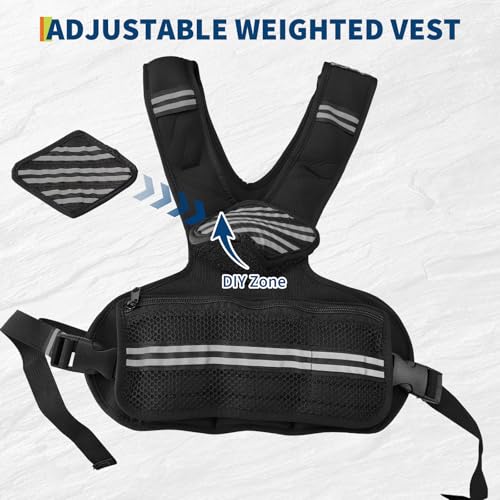 Adjustable Weight Vest for Home Gym，Wearable Weighted Vest for Jogging,Walking, Running with Reflective Strips and Mesh Pockets