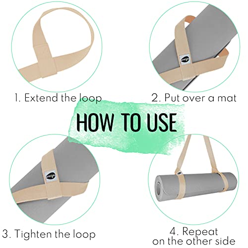 TECEUM Yoga Mat Strap – Extra Soft & Thick Cotton Carrier for All Mats - color: Beige, size: 85 IN