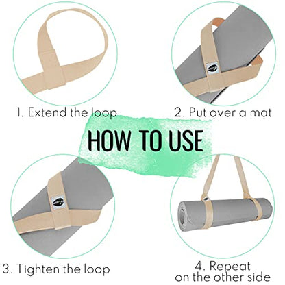 TECEUM Yoga Mat Strap – Extra Soft & Thick Cotton Carrier for All Mats - color: Beige, size: 85 IN